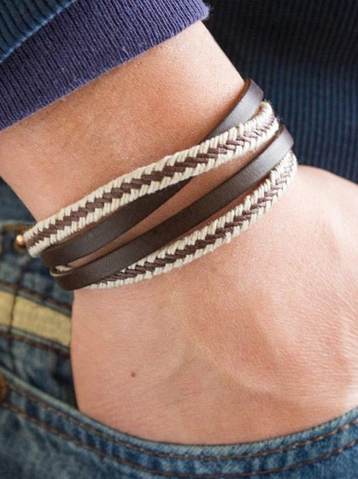 Bracelet homme cuir gourmette multi rangs a graver - BijouxStore -  webid:1460