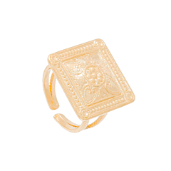 Bague ethnique médaille carrée (plaqué or)