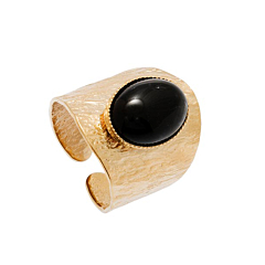 Bague texturée XXL agate noire (plaqué or), Viadoli