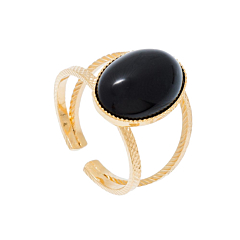 Bague double pierre ovale (agate noire)
