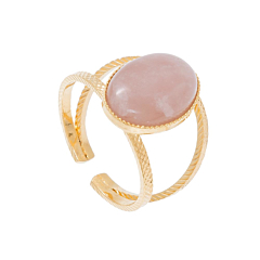 Bague double pierre ovale (quartz rose)