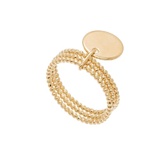Bague multirangs billes et médaille (plaqué or)