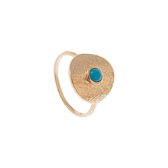 Bague ronde martelée et turquoise (plaqué or), By Jollia