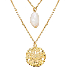 Collier multirangs médaille et perle de culture (doré)