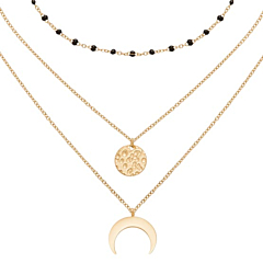 Collier multirangs perles fines et corne (onyx), Siloé