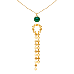 Sautoir pierre verte et billes (plaqué or)