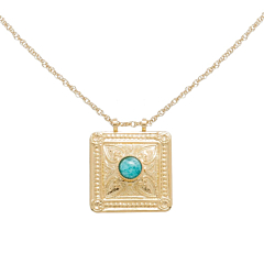 Collier médaille carrée pierre (amazonite)