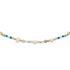 Collier de perles semi-précieuses: malachite, perles de culture, turquoise, amazonite