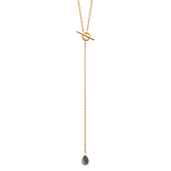 Collier Solune plaqué or By Jollia avec fermoir T et pierre goutte bleue
