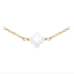 Collier mini trèfle facetté blanc (plaqué or)