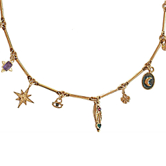 Sautoir pendentif main, oeil et pierre (améthyste)