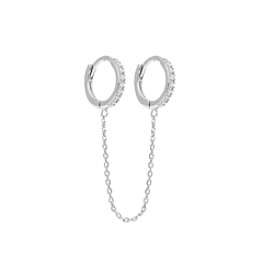 Double créole zircons chaîne (argent)