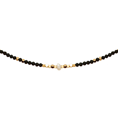 Collier perles d'eau douce fines noires et agate noire (noir)