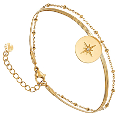 Bracelet multirangs snake et médaillon étoile (doré)