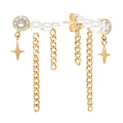 Chemin d'oreilles chaînes, perles et étoiles (doré)