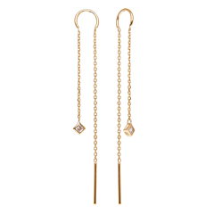 Boucles fines pendantes losange et zircon  (plaqué or)