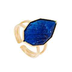 Bague graphique bleue (plaqué or)