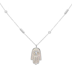 Sautoir talisman main nacre et oeil (argenté), Zag bijoux