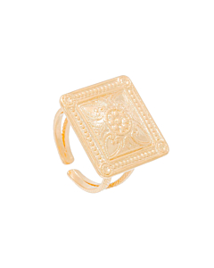 Bague ethnique médaille carrée (plaqué or)