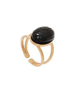 Bague double anneau scarabée (agate noire)