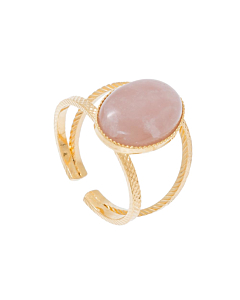 Bague double pierre ovale (quartz rose)