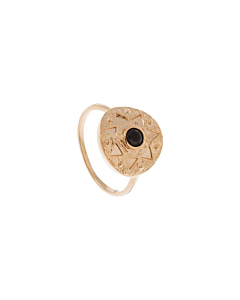 Bague petite médaille et onyx (plaqué or), By Jollia