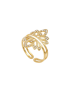 Bague ouverte couronne et zircon (doré)