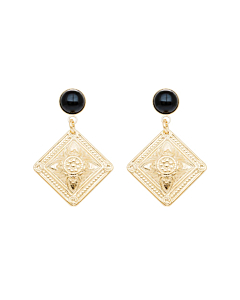 Boucles pierre médaille carrée (agate noire)