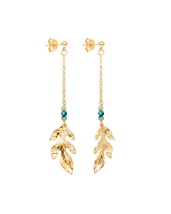 Boucles feuilles pendantes jaspe (plaqué or)