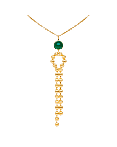 Sautoir pierre verte et billes (plaqué or)