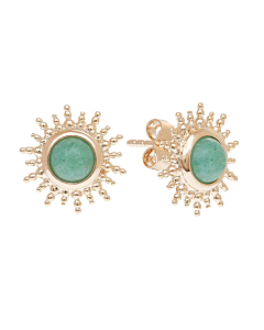 Puces rondes soleil et aventurine (plaqué or)