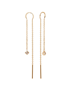 Boucles fines pendantes losange et zircon (plaqué or)
