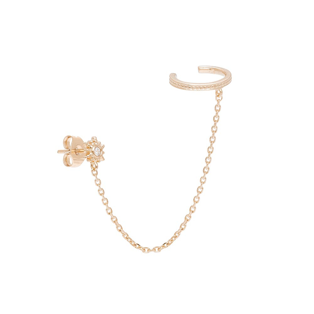 Bague D'oreille (clou) Chaînette Plaqué Or 750/000 - Garanti Sans Nickel - Marque Petugons - Neuf Avec étiquettes