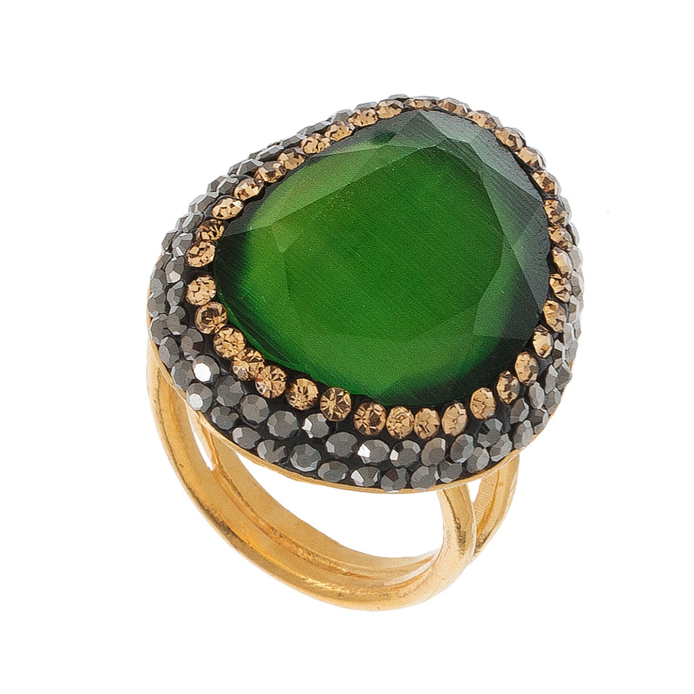 Bague Plaqué Or Ethnique Verte - Coralie