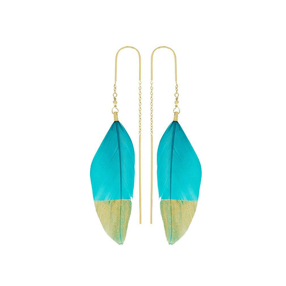 Boucles D'oreilles Plumes Turquoise - Occasion - Bijou Fantaisie Ethnique