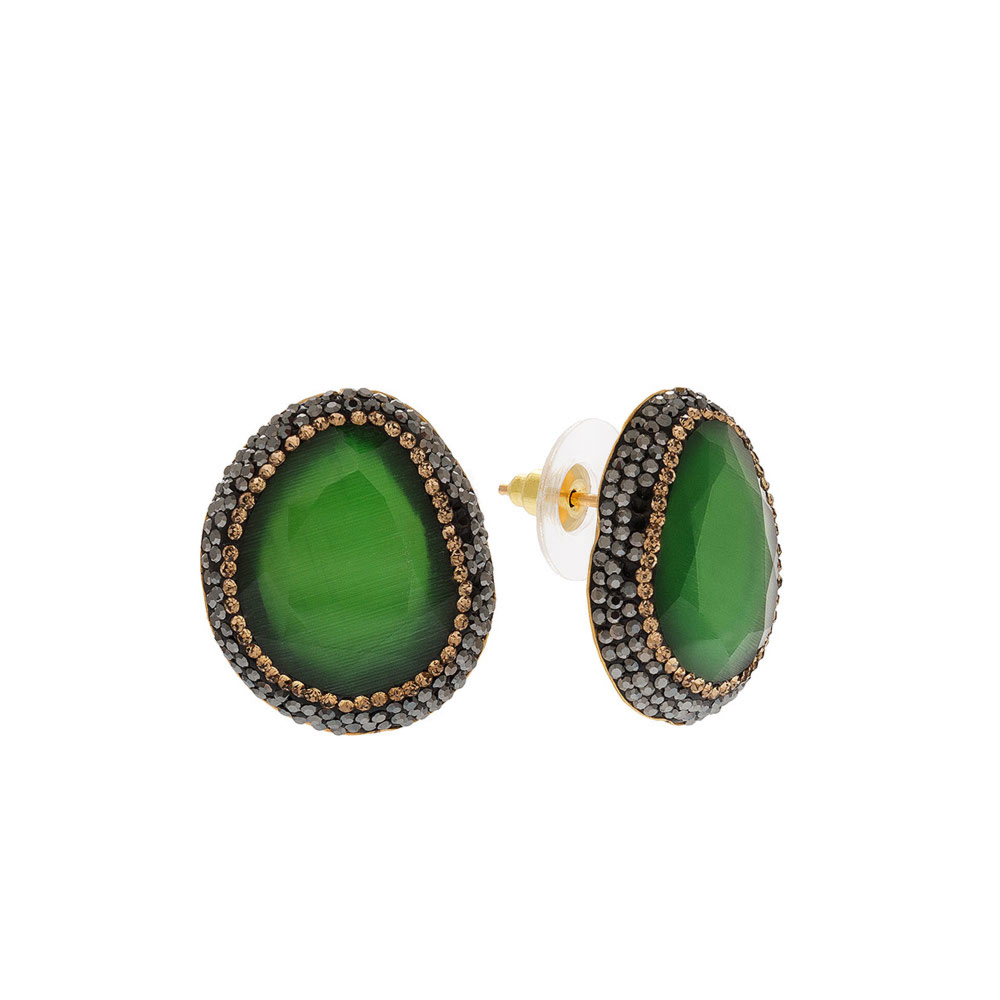 Boucles d'oreilles pierre verte clair (plaqué or), HO - Jollia