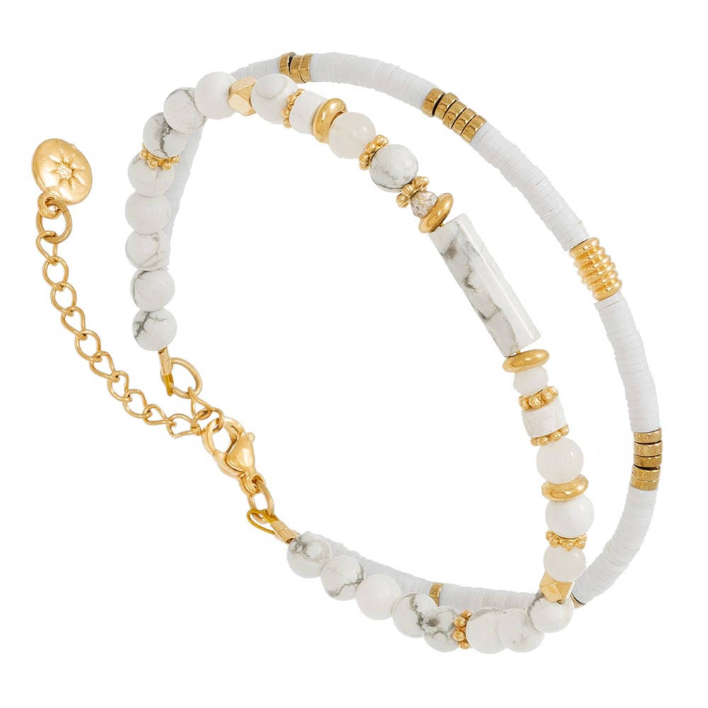 Bracelet trois rangs blanc doré - TRIO VITAMINES - Quartz blanc