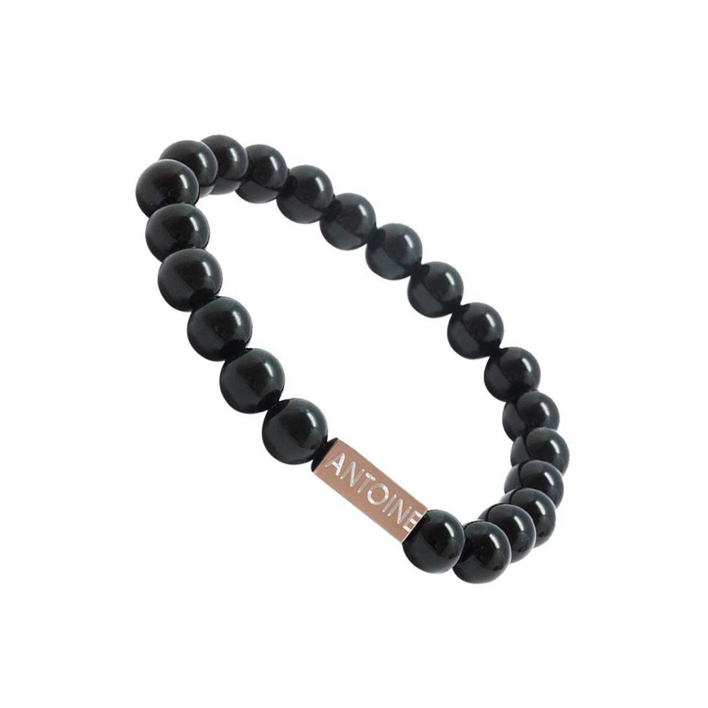 Bracelet Homme perles à graver (agate noire), Petits Trésors - Jollia