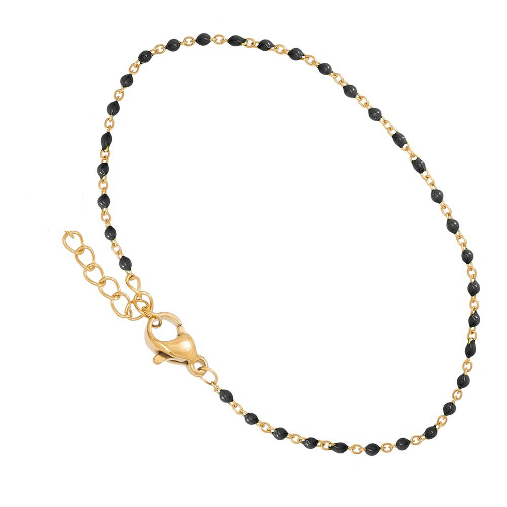 Bracelet petites perles émaillées noires (doré)