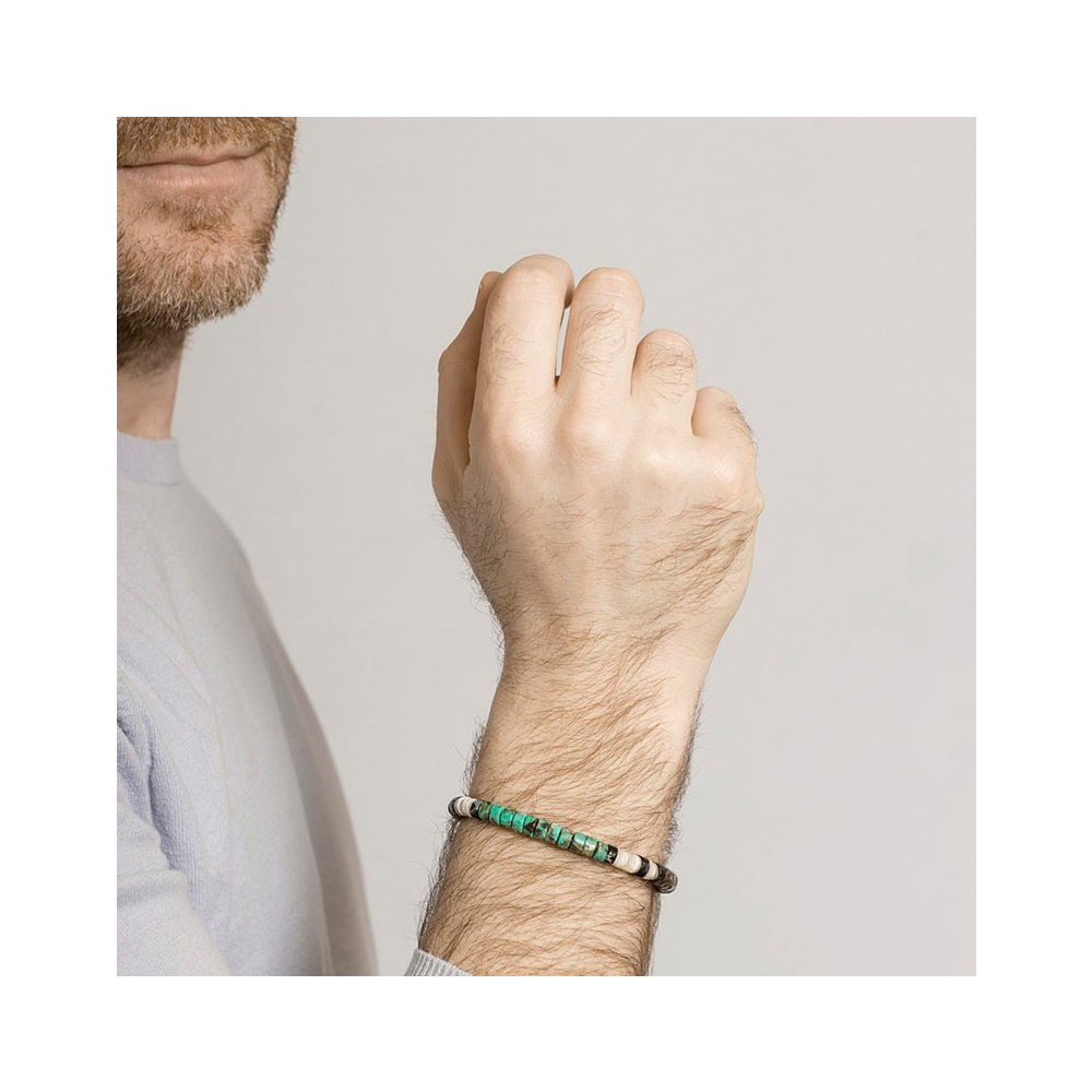 Bracelet homme perles turquoise/marron (argent), Bootleggers - Jollia