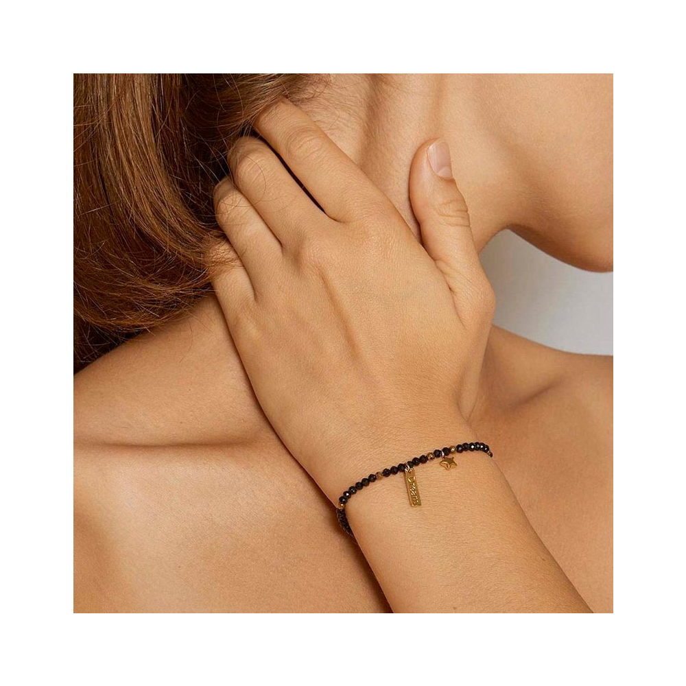 Bracelet perlé en pierre spinelle plaqué or femme - Pépite Bijoux