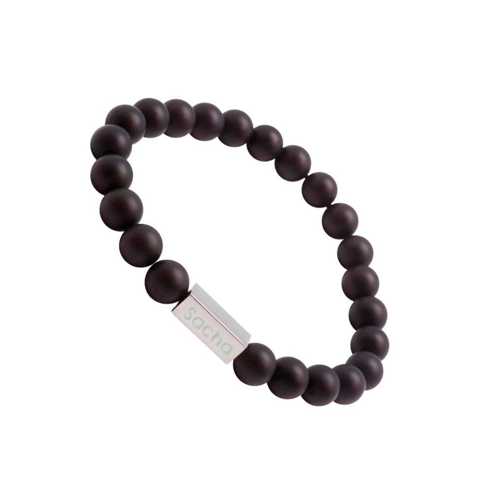 Bracelet perles Agate noire homme - 1 à 4 cubes à personnaliser