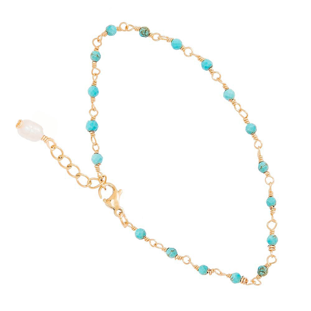 Bracelet Ancien Doré Avec Perle Turquoise - Occasion - Style Vintage