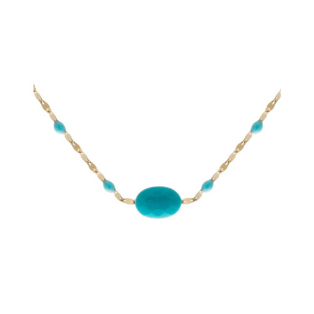 Collier Turquoise Avec Pierre Et Strass Sur Métal Doré - Sans Nickel - Neuf Avec étiquettes