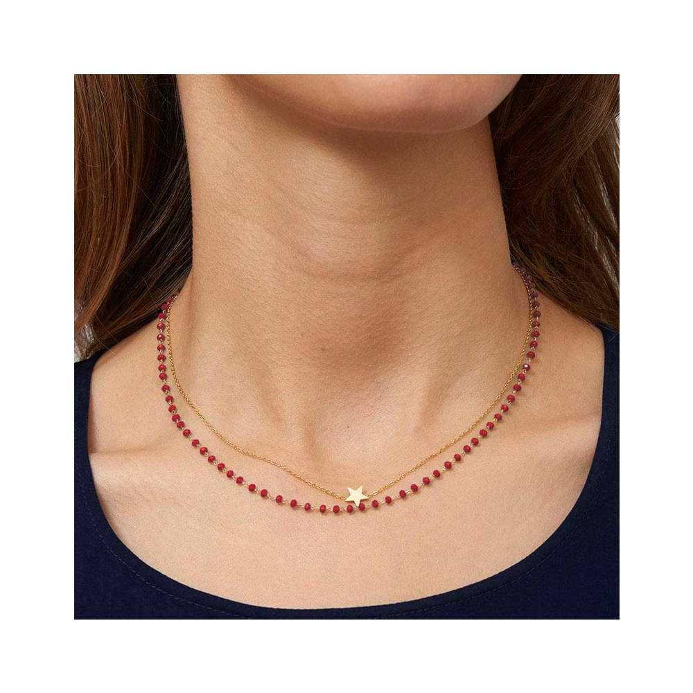 Collier Doré 6 Rangs De Perles Rouges - 45 Cm - 115 G - Multi-rang Occasion