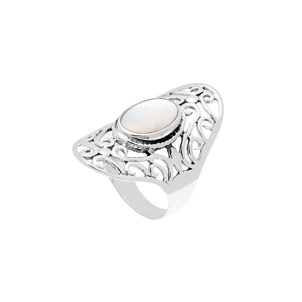 Bague ethnique nacre longue (argent)