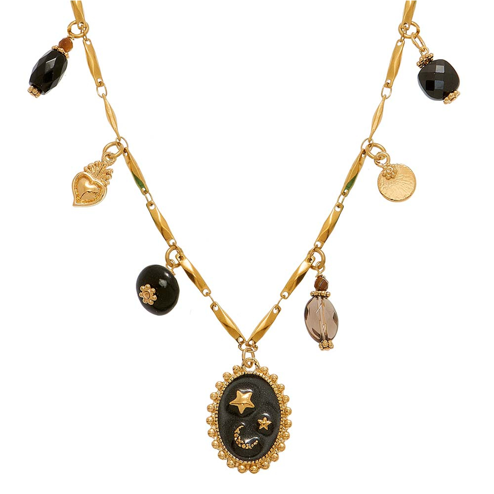 Collier Long Vintage Charmant Avec Breloques – Style Bohème Perles Et Verre