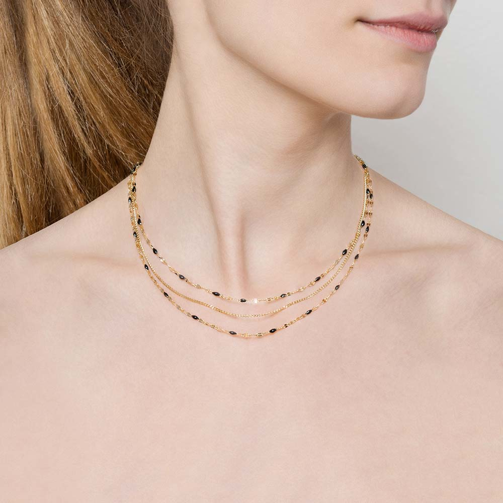 Collier multi rangs perles fines noires (doré) - Jollia