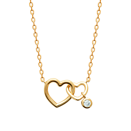 Pendentif Double Cœurs Enlacés Doré Femme - Collier 'Je T'aime Pour Toujours' Avec Rubis, Acier Inoxydable, Neuf Avec étiquettes